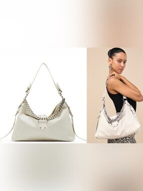 Steve Madden Women's Balyssab Large Hobo White Cream Shoulder Chain Purse Bag